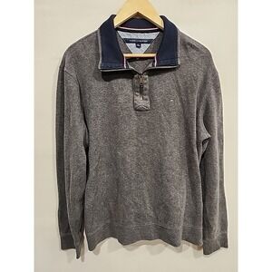 Tommy Hilfiger 1/4 Zip Pullover Sweater Mens L Grey, Long Sleeve 100% Cotton EUC